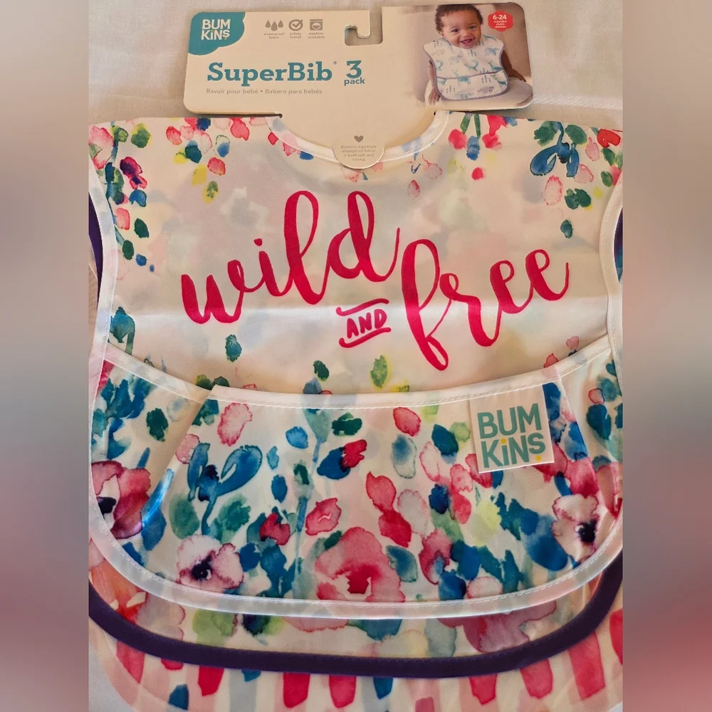 Bumkins SuperBib 3-Pack Ages 6-24 Months Watercolor & Brushstroke NWT